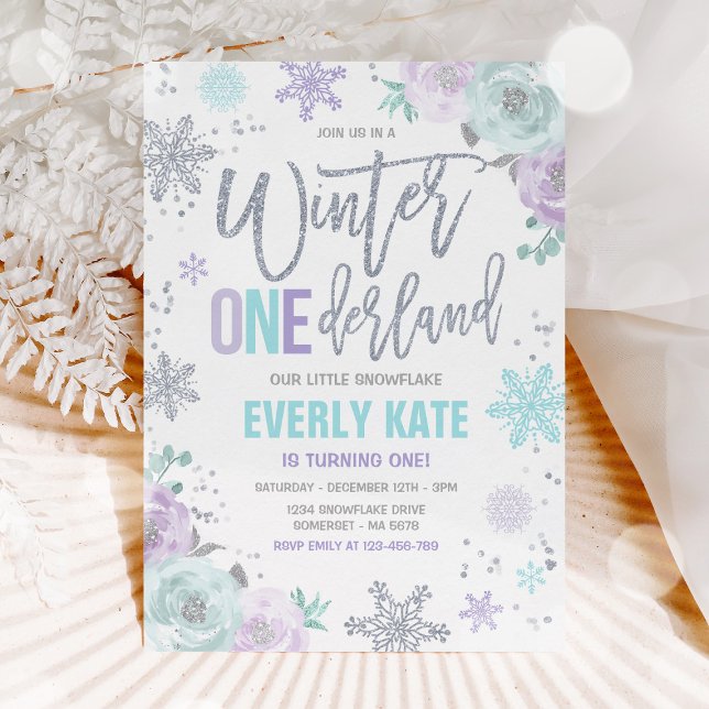 Invitación Invierno ONEderland Primer cumpleaños Silver Lilac (Subido por el creador)