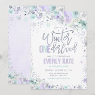 Invitación Invierno Onederland Primer cumpleaños Silver Lilac