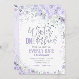 Invitación Invierno Onederland Primer cumpleaños Silver Lilac