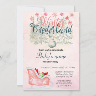 Invitación Invierno Onederland Primer cumpleaños Snowman Pink