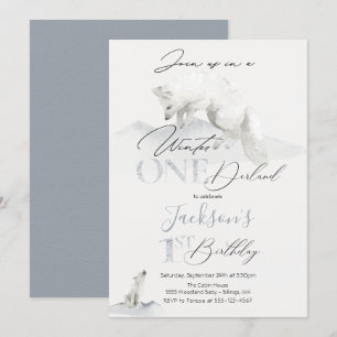 Invitación invierno onederland primer cumpleaños zorro ártico