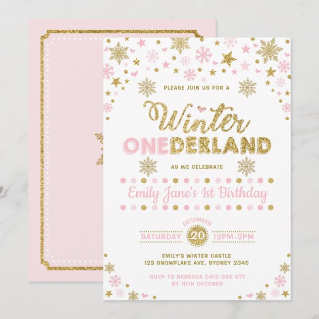 Invitación Invierno Onederland Primer Fiesta de cumpleaños Pi (Anverso / Reverso)