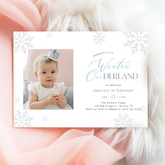 Invitación Invierno Onederland Primera Cumpleaños Bebé Niño F