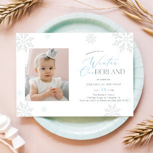 Invitación Invierno Onederland Primera Cumpleaños Bebé Niño F