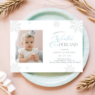 Invitación Invierno Onederland Primera Cumpleaños Bebé Niño F
