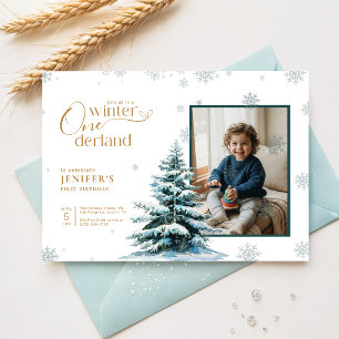 Invitación Invierno Onederland Primera Cumpleaños Niño Niña F