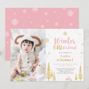 Invitación Invierno Onederland, Primera Foto de Cumpleaños de