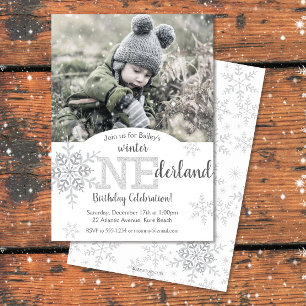 Invitación Invierno Onederland Purpurina Plata Primer Cumplea