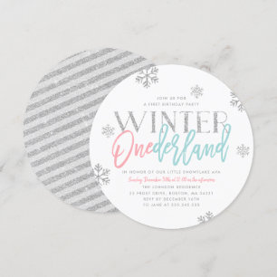 Invitación Invierno ONEderland Purpurinoso Plata Primer Cumpl