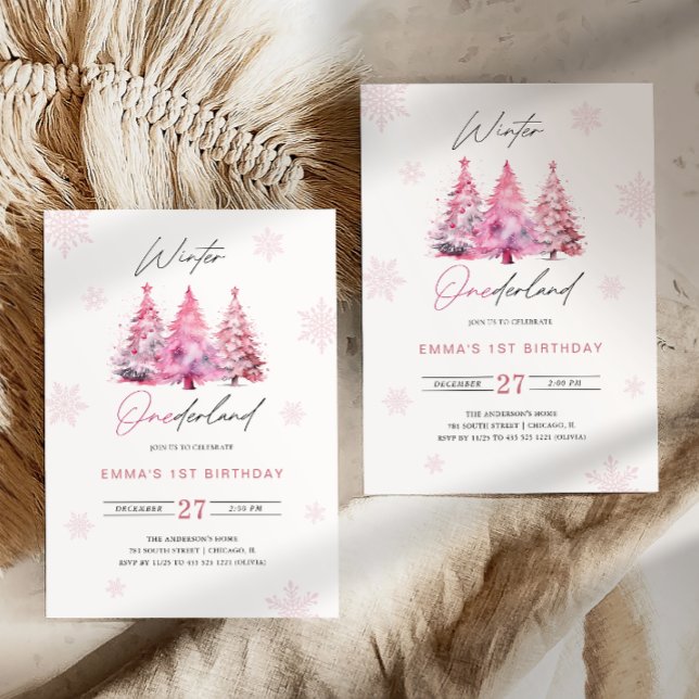 Invitación Invierno Onederland Rosa Primer cumpleaños (Subido por el creador)