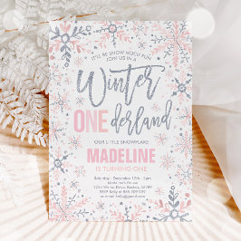 Invitación Invierno Onederland Silver Snowflake Primer cumple
