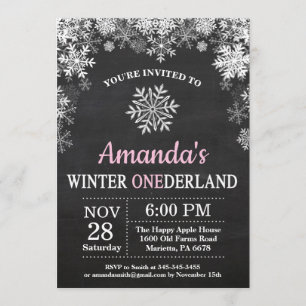 Invitación Invierno Onederland Snowflake Chica Rosa