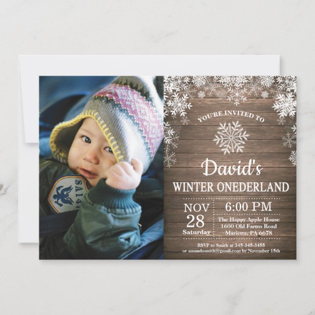 Invitación Invierno Onederland Snowflake Primer cumpleaños (Anverso)