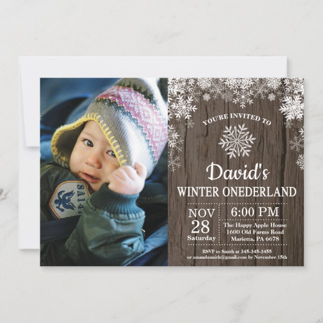 Invitación Invierno Onederland Snowflake Primer cumpleaños (Anverso)