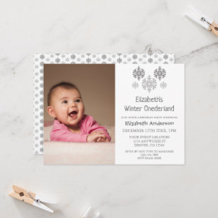 Invitación Invierno Onederland Snowflake Primer cumpleaños