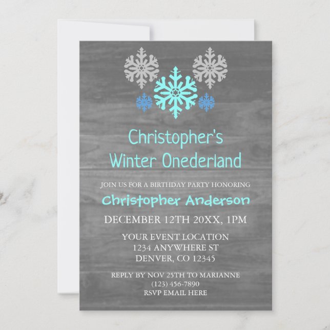 Invitación Invierno Onederland Snowflake Primer cumpleaños (Anverso)
