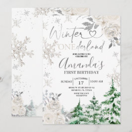 Invitación Invierno Onederland Snowflake White Floral Cumplea