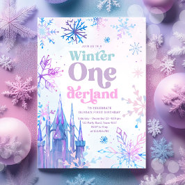 Invitación Invierno Onederland Snowflakes Castle Chica Birthd
