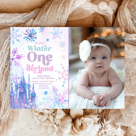 Invitación Invierno Onederland Snowflakes Castle Chica Birthd