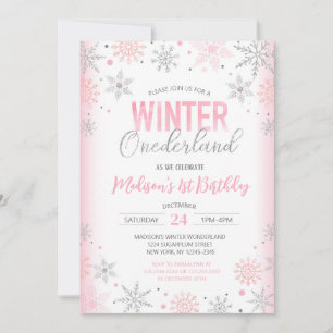 Invitación Invierno Onederland Snowflakes Primer cumpleaños
