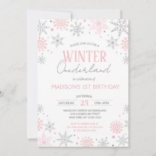 Invitación Invierno Onederland Snowflakes Primer cumpleaños
