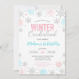 Invitación Invierno Onederland Snowflakes Primer cumpleaños