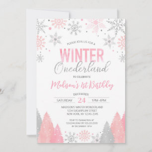Invitación Invierno Onederland Snowflakes Primer cumpleaños