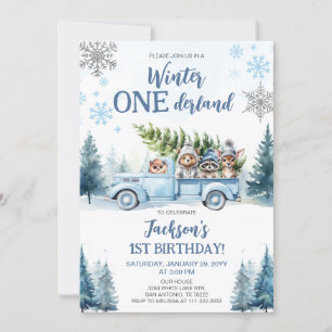 Invitación Invierno Onederland Woodland Animales 1er cumpleañ