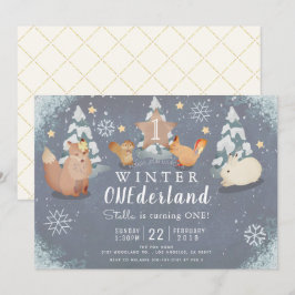 Invitación Invierno Onederland Woodland Animales 1er cumpleañ