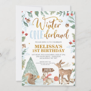Invitación Invierno Onederland Woodland Animales Cumpleaños
