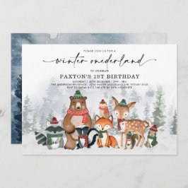 Invitación Invierno Onederland Woodland Forest 1er cumpleaños
