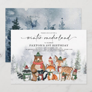 Invitación Invierno Onederland Woodland Forest 1er cumpleaños
