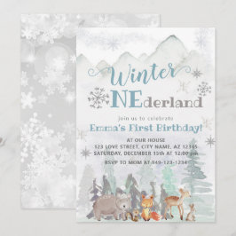 Invitación Invierno Onederland Woodland Forest Animals Cumple