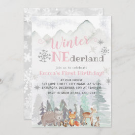 Invitación Invierno Onederland Woodland Forest Animals Cumple
