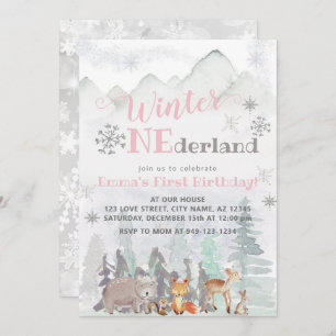 Invitación Invierno Onederland Woodland Forest Animals Cumple