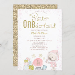 Invitación Invierno Onederland Woodland Primer cumpleaños