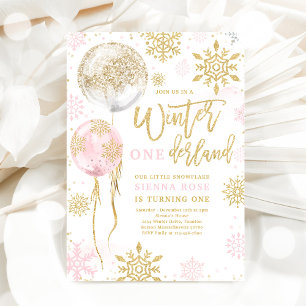 Invitación Invierno Oro Rosado Oro Onederland Cumpleaños