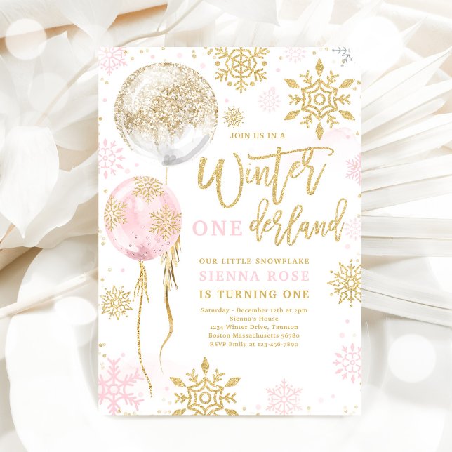Invitación Invierno Oro Rosado Oro Onederland Cumpleaños (Subido por el creador)