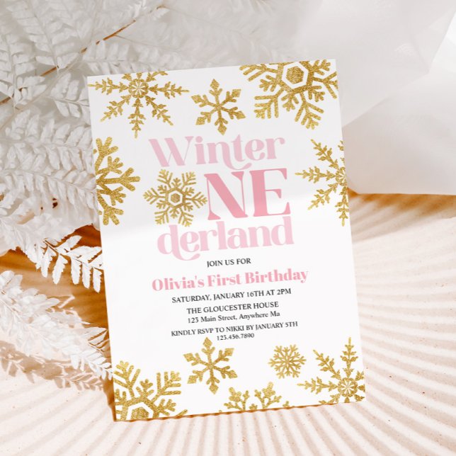 Invitación Invierno Oro Rosado Oro Oro Onederland Primer cump (Subido por el creador)