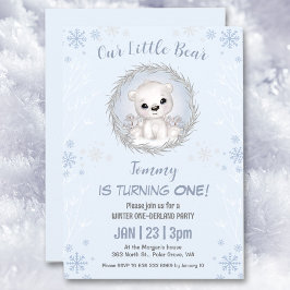 Invitación Invierno Oso Polar Azul de Omán Primer Cumpleaños