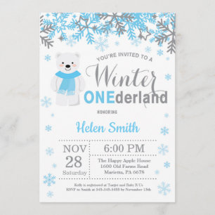 Invitación Invierno Oso Polar Boy Primer cumpleaños