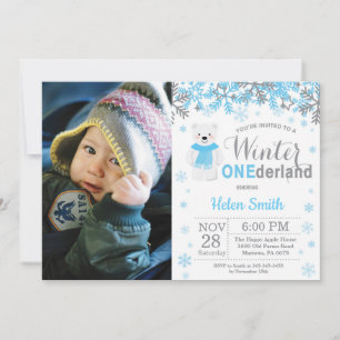 Invitación Invierno Oso Polar Boy Primer cumpleaños