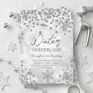 Invitación Invierno plateado ONEDERLAND Sparkle 1er cumpleaño