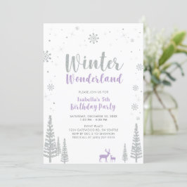 Invitación Invierno plateado y morado Wonderland Chica Cumple