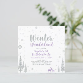 Invitación Invierno plateado y morado Wonderland Chica Cumple