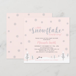 Invitación Invierno plateado y rosa Wonderland Chica Baby Sho