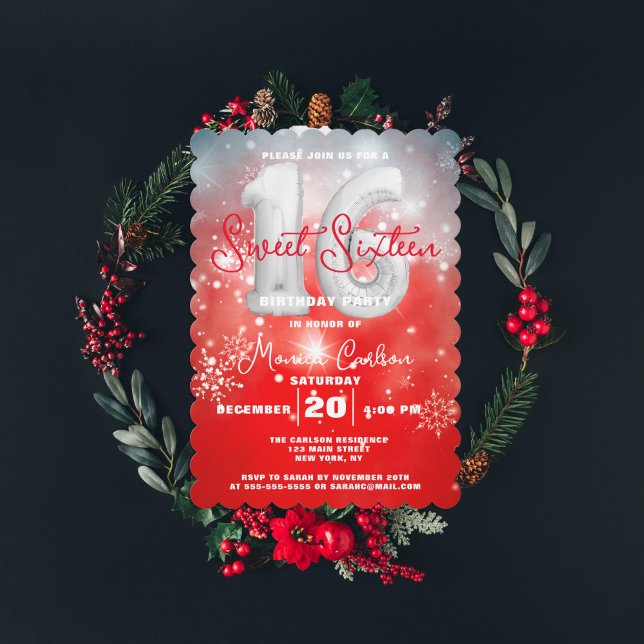 Invitación Invierno Rojo Maravilla Dulce Dieciséis Cumpleaños (Subido por el creador)