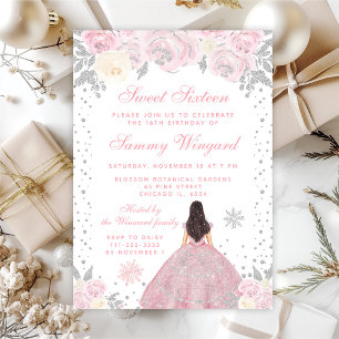 Invitación Invierno rosa Brunette Hair Princess Dulce