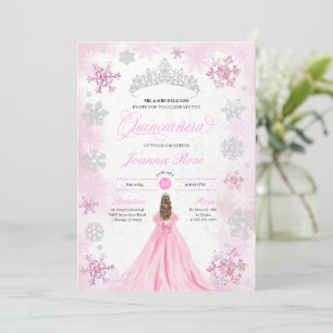 Invitación Invierno rosa Maravilla de nieve Quinceanera