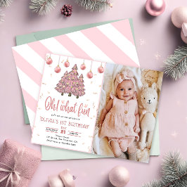 Invitación Invierno rosa Navidad Árboles de cumpleaños Foto d